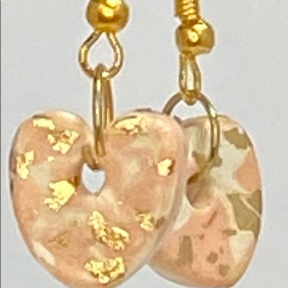 Unique Handmade Polymer Clay Heart Drop Earrings - Picture 3 of 12